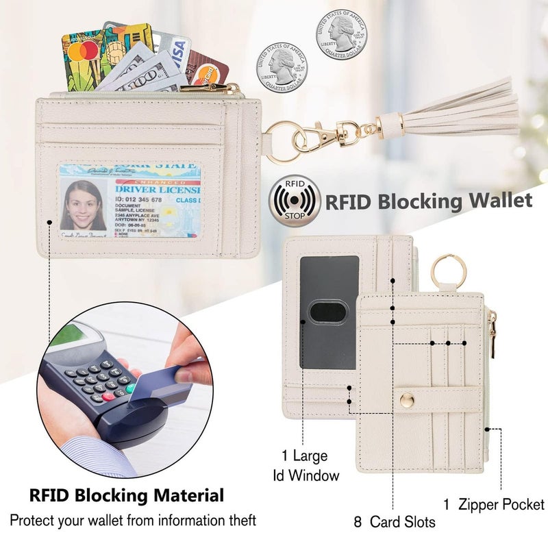 KNGITRYI Small Wristlet Wallets for Women RFID Credit Card Holder Wallet Keychain Wristlet Wallet Credit Card Wallets for Women (Beige) - Image 2